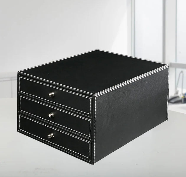 Business Office Documents Three-Layer Leather Storage Cabinet A4 Paper Chest Of Drawers High-End Office Creative File Cabinet