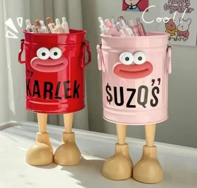 1 Pc cartoon pen holder, simple storage holder, for office storage, desk storage, home study storage (random letter stickers)