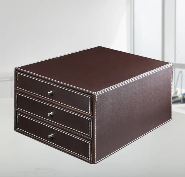 Business Office Documents Three-Layer Leather Storage Cabinet A4 Paper Chest Of Drawers High-End Office Creative File Cabinet