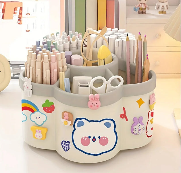 1 piece of 360 ° rotating pen holder - multifunctional office desk organizer, suitable for makeup pens and student stationery